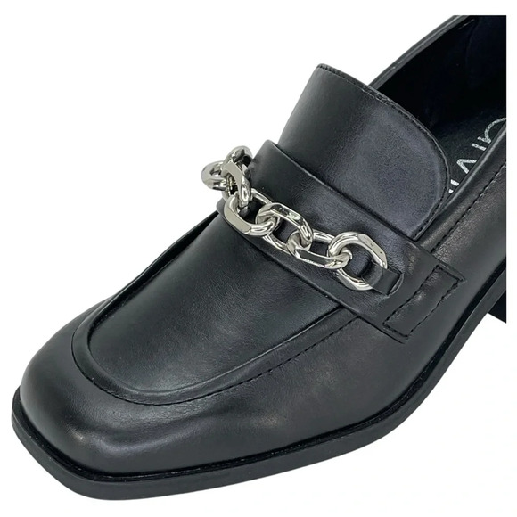 Calvin Klein Venty Black Faux Leather Heeled Womens Loafers Size 5M - Picture 6 of 14